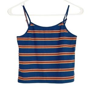 Basic Ribbed Tank Top Crop Womens Size XS Small Blue Striped Cropped Multi